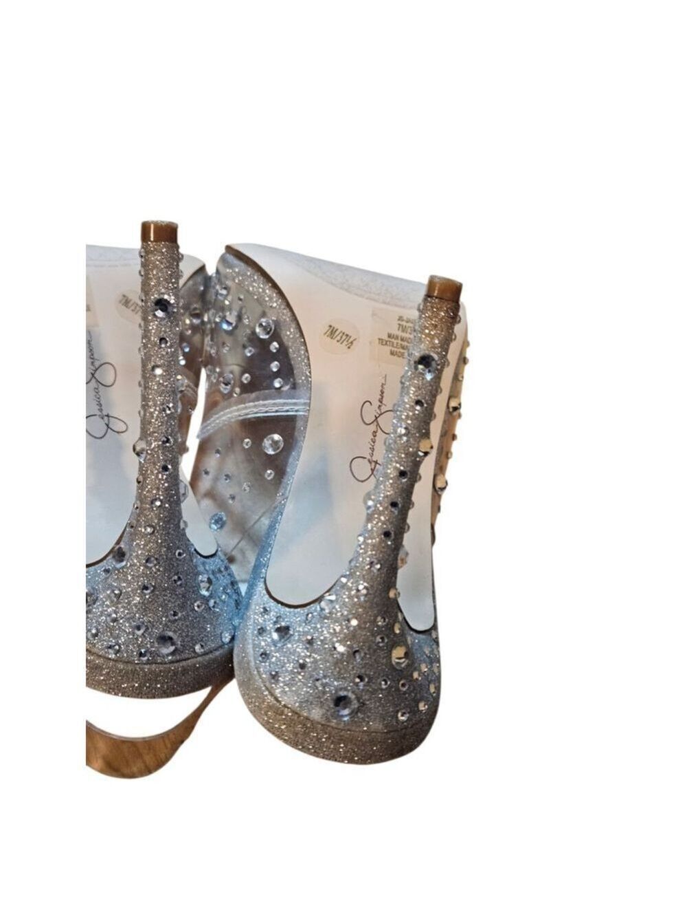 Jessica Simpson Silver Clear Glitter Slingback Heels Size 7 - Picture 13 of 14